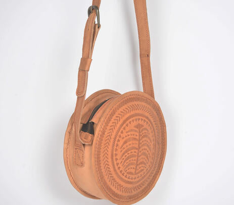 Ajrakh Round Sling Bag Traditional Brown