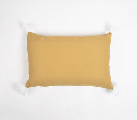 Tribal Signs Monochrome Tasseled Cotton Lumbar Cushion Cover