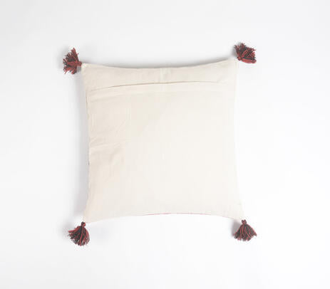 Handwoven & Dot Embroidered Tasseled Cushion Cover
