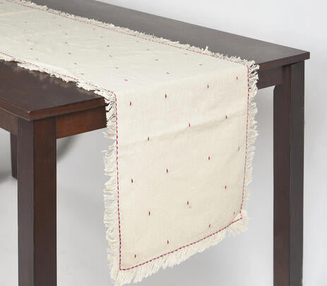 Minimal Cotton Table Runner with Threadwork & Frayed edges