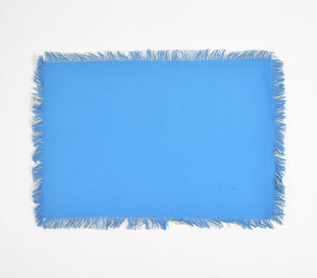 Solid Azure Blue Placemats with Frayed Edges (set of 6)