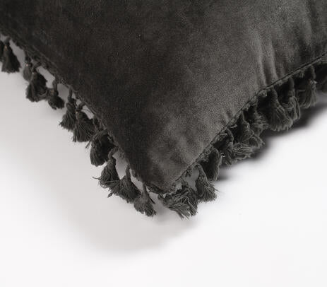 Solid Velvet Cotton Cushion Cover with Border Fringes