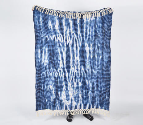 Shibori Tie-and-Dye Indigo Cotton Throw with Tassels