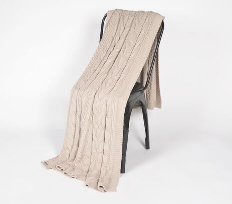 Knitted Taupe Cotton Throw