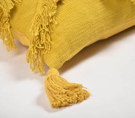 Handwoven Cotton Mustard Chevron Tasseled Lumbar Cushion Cover