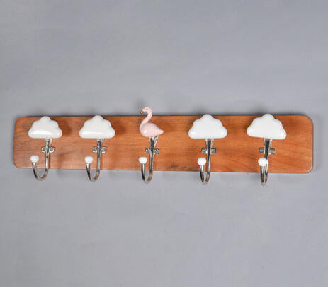 Clouds & Flamingo Wooden Wall Hook
