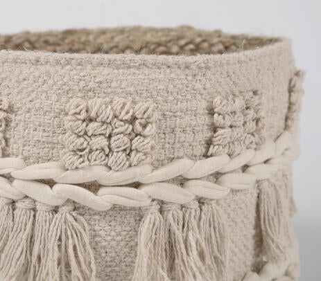 Tasseled & Textured Cotton & Jute Basket