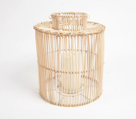 Structured Handwoven Iron & Cane Candle Holder
