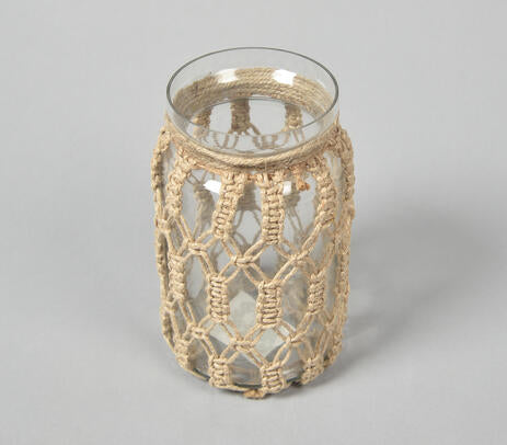 Hand Knotted Jute & Glass Jar Vase