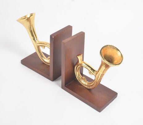 Saxophone Bookends with Wooden Base (Pair)