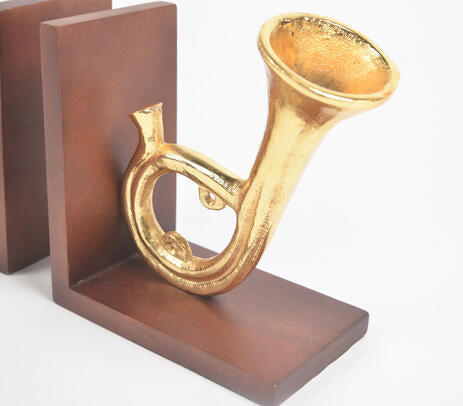 Saxophone Bookends with Wooden Base (Pair)