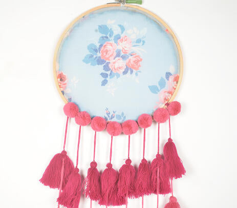 Embroidery Hoop Pastel Floral Tasseled Wall Hanging