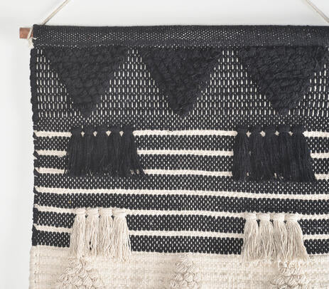 Monochrome Cotton Wall Hanging with Tassels