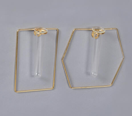 Geometric Glass & Metal Test tube Planter Vases (Set of 2)