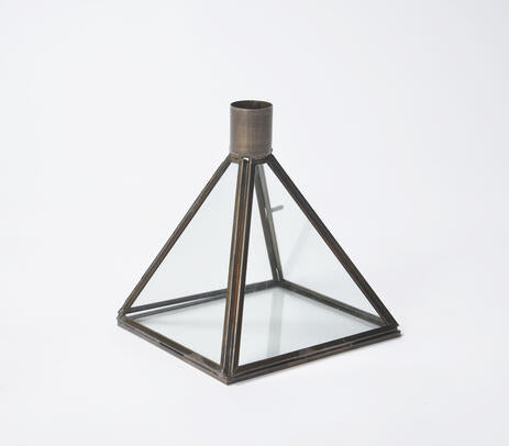 Glass & Metal Pyramid Handmade Candle Holder