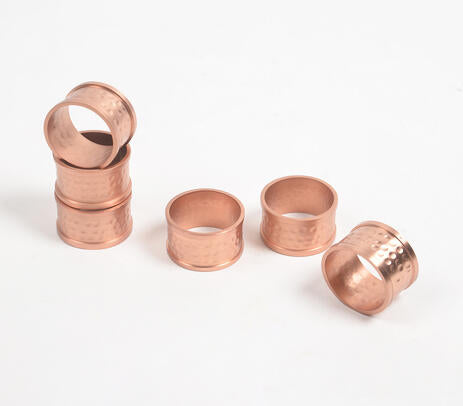 Hand Beaten Copper-Toned Aluminium Napkin Rings (Set of 6)