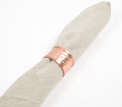 Hand Beaten Copper-Toned Aluminium Napkin Rings (Set of 6)