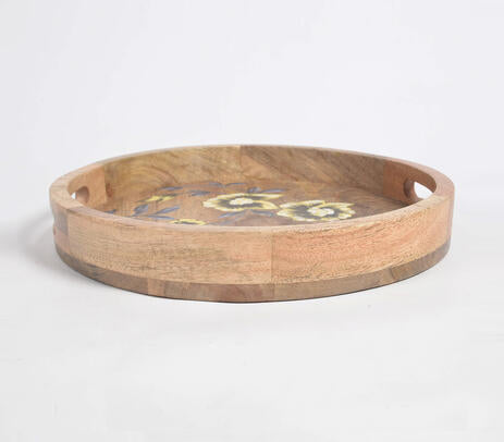 Floral Hand Printed Round Mango Wood Tray