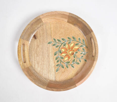 Hand Printed Floral Round Mango Wood Tray