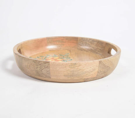 Hand Printed Floral Round Mango Wood Tray