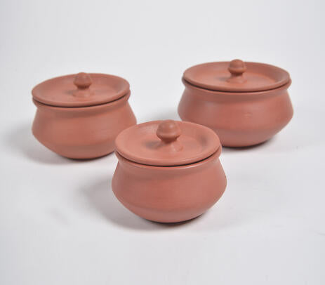 Terracotta Pottery Hot Pots with Lids (Set of 3)