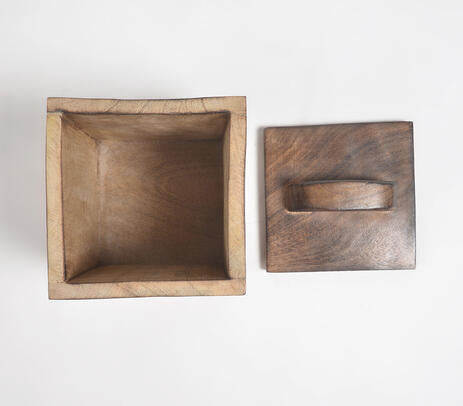 Earthy Wooden Square Jar With Lid