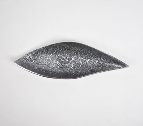 Handmade Grey Boat-Shaped Textured Serving Platter