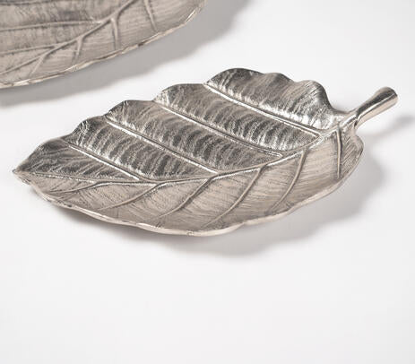 Handmade Aluminium Decorative Leaf Trays (Set of 2)