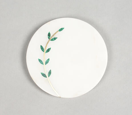 Hand Cut White Marble Leaf Branch Coasters (Set of 4)