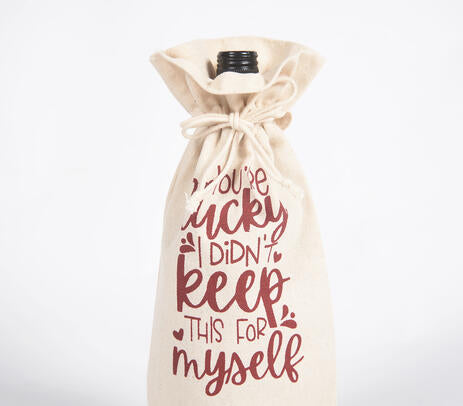 Typographic Drawstring Jute wine bag