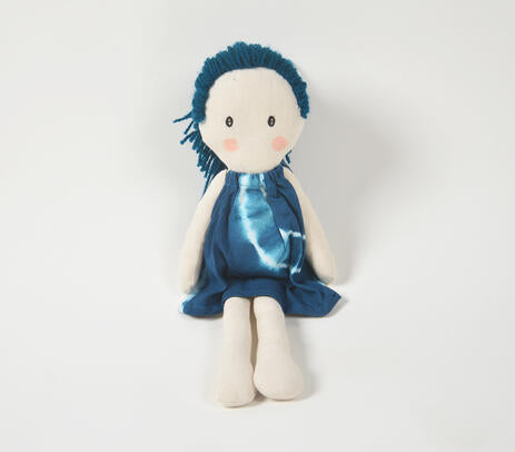 Handmade Blue-Haired Plush Rag Doll