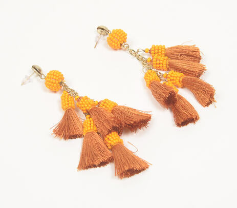Marigold Beaded & Tasseled Dangle Earrings