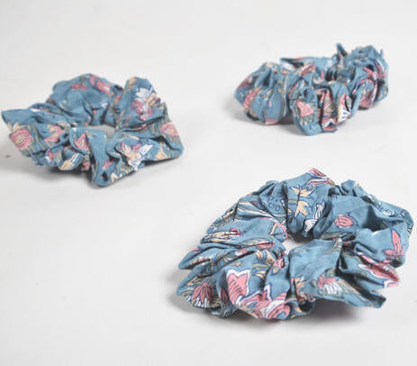Pastel Floral Block Printed Scrunchie hair ties (set of 3)