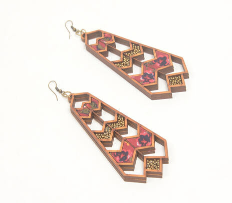 Reclaimed Wood Geometric Red Dangle Earrings