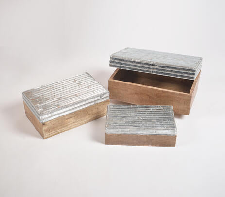 Metallic Beaded Wooden jewelry boxes (Set of 3)