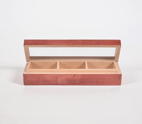 Hand Cut Steam Beech Wood Red Utility Box - 3 Compartments