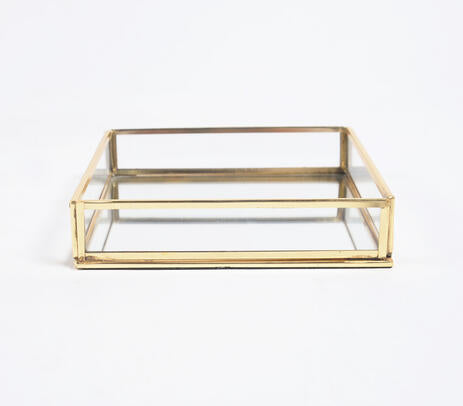 Gold-Toned Stainless Steel & Glass Vanity Tray