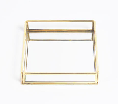 Gold-Toned Stainless Steel & Glass Vanity Tray