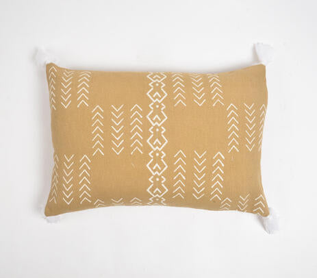 Tribal Signs Monochrome Tasseled Cotton Lumbar Cushion Cover