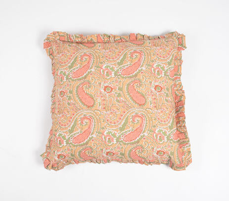 Subdued Botanical Printed Cushion Cover with Frills