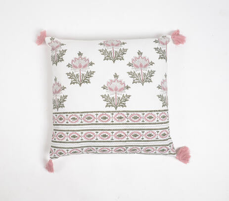 Striped & Floral Cotton Tasseled Cushion Cover