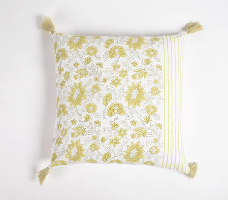 Sage Green Floral Block Printed Cotton Cushion Cover