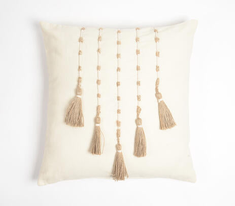 Embroidered Boho Chic Cushion Cover with Tassels