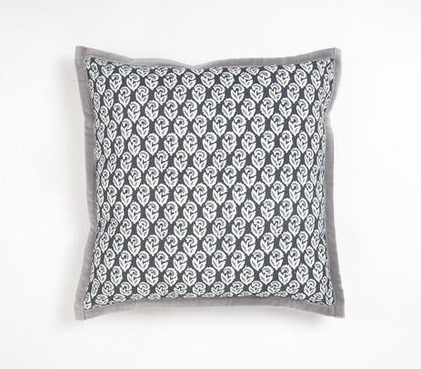 Monochrome Floral Cotton Cushion Cover with Piped Border