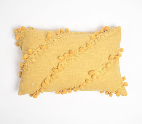 Pom-Pom & Lace Embellished Lumbar Cushion Cover