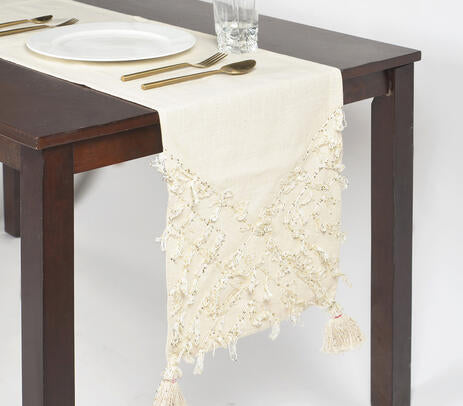 Sequinned Tousled Knots Cotton Table Runner