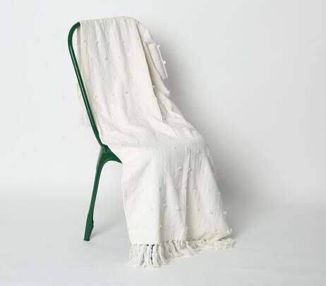 Cotton Wool Throw with Tufts & Tassels