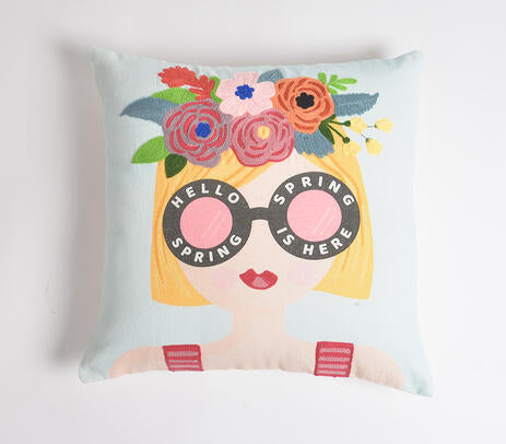 Floral Embroidered Cotton Cushion Cover