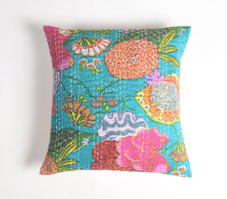 Kantha Embroidered & Block Printed Cushion cover