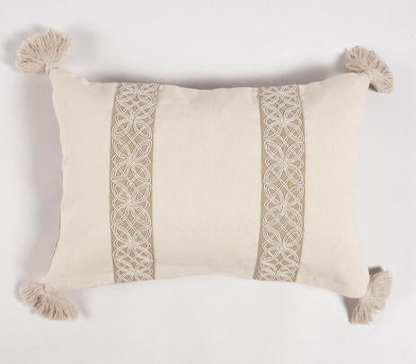 Hand Embroidered Cotton Lumbar Cushion cover